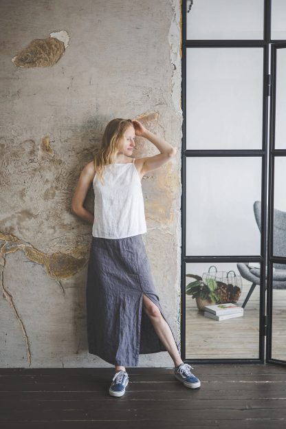 Women's Linen Side Slit Maxi Skirt