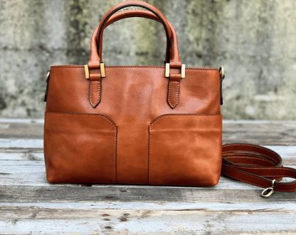 Vintage brown handmade leather Boston bag - Image 4