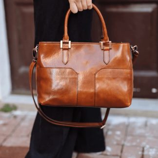 Vintage brown handmade leather Boston bag