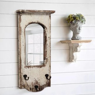 Retro distressed solid wood mirror hook integrated ornament