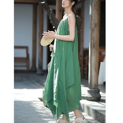 Fresh green suspender irregular long skirt - Image 6