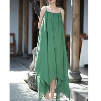 Fresh green suspender irregular long skirt