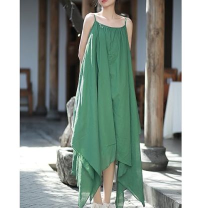 Fresh green suspender irregular long skirt