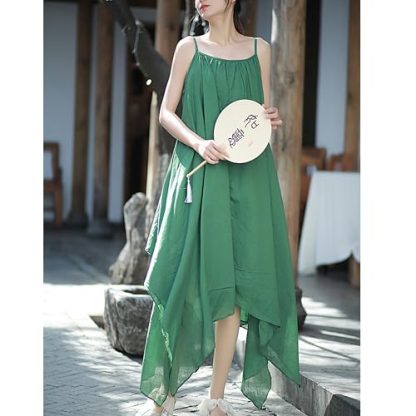 Fresh green suspender irregular long skirt - Image 3
