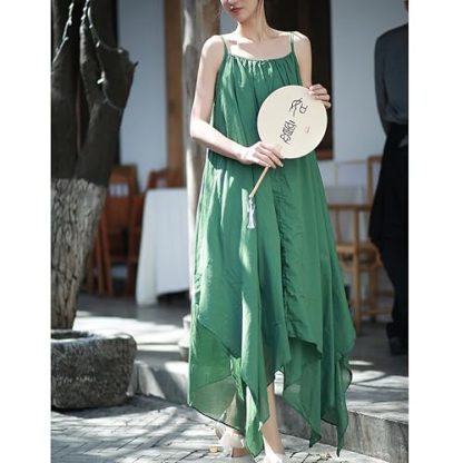 Fresh green suspender irregular long skirt - Image 2