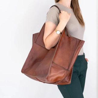 Utility handmade leather tote bag