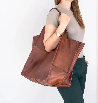 Utility handmade leather tote bag