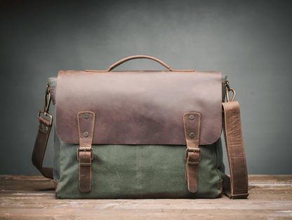 Handmade waxed canvas and leather crossbody bag