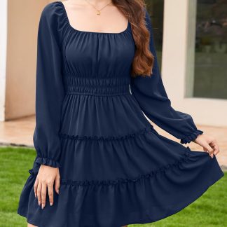 French square neck waist cake skirt