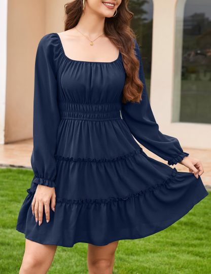French square neck waist cake skirt