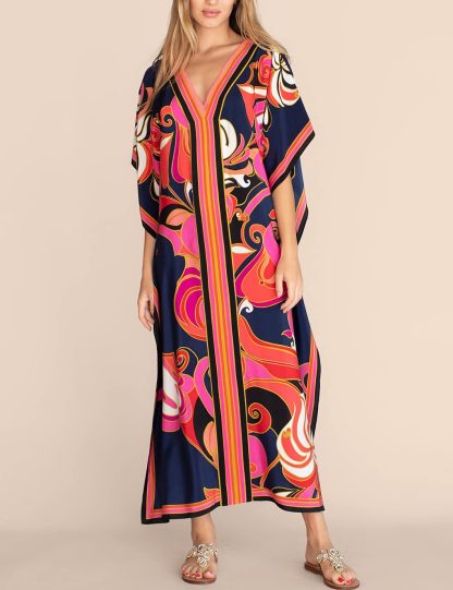 Retro and charming contrasting color print robe dress