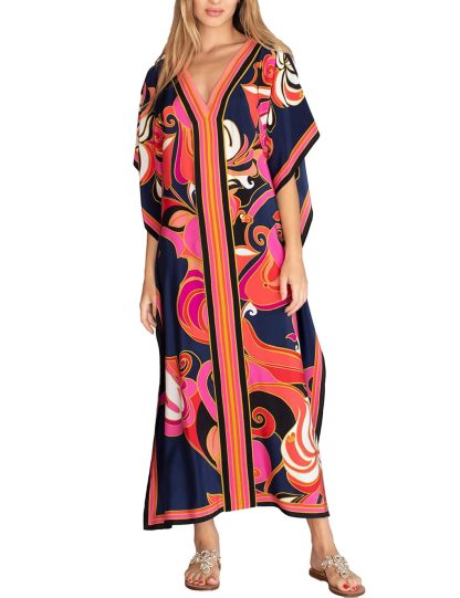 Retro and charming contrasting color print robe dress - Image 4