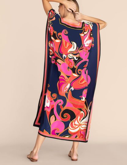 Retro and charming contrasting color print robe dress - Image 2