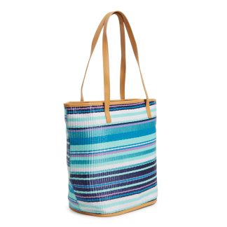 striped woven tote bag