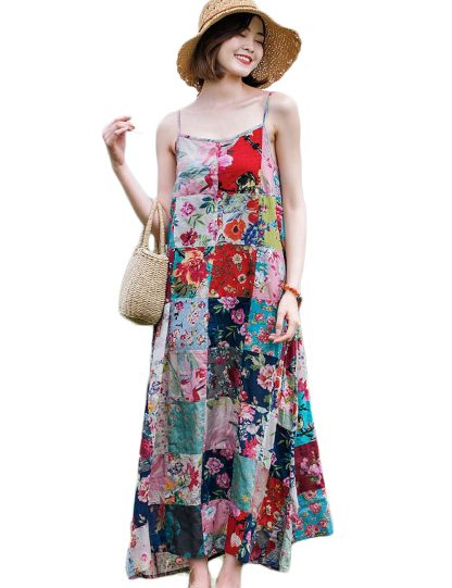 Floral patchwork bohemian suspender maxi dress - Image 7