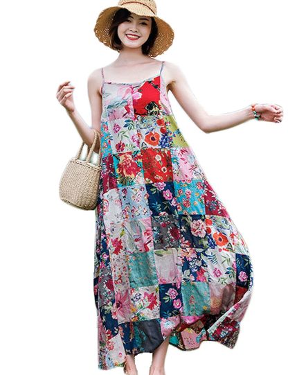 Floral patchwork bohemian suspender maxi dress - Image 6