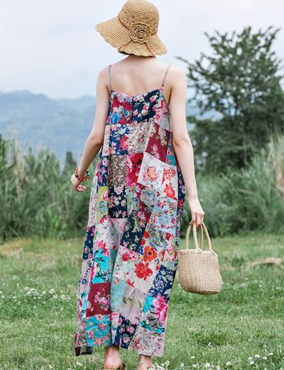 Floral patchwork bohemian suspender maxi dress - Image 2