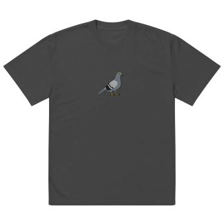 Dark grey T-shirt with playful pigeon embroidery