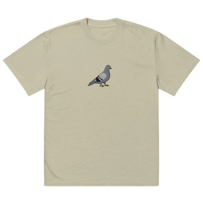 Dark grey T-shirt with playful pigeon embroidery - Image 3