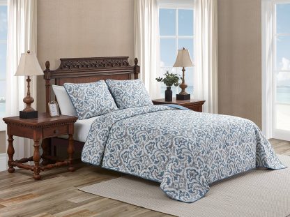 Blue and white paisley pattern three-piece bed cover set - Image 14