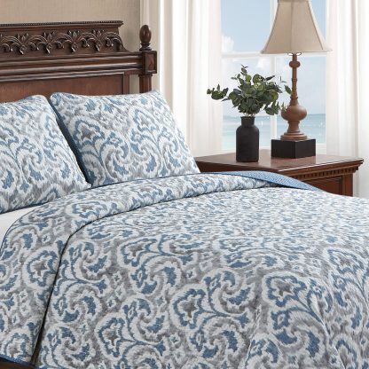 Blue and white paisley pattern three-piece bed cover set - Image 13