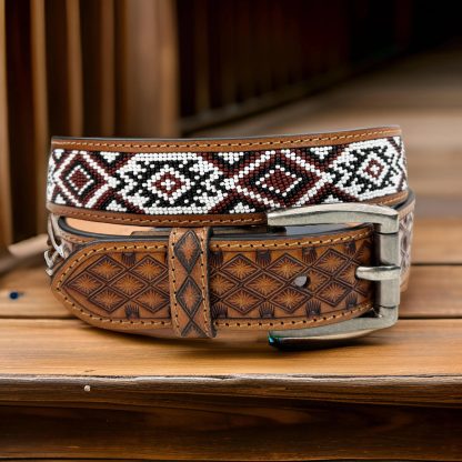 Indian style hand-beaded carved belt - Image 7