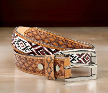Indian style hand-beaded carved belt - Image 6