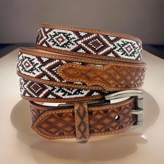 Indian style hand-beaded carved belt