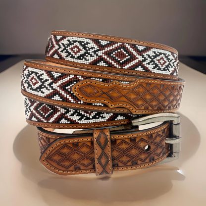 Indian style hand-beaded carved belt