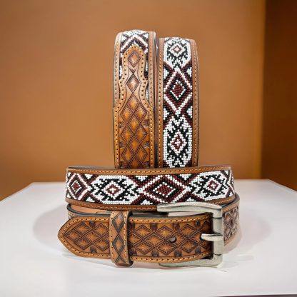 Indian style hand-beaded carved belt - Image 4