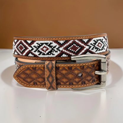 Indian style hand-beaded carved belt - Image 3