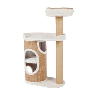 Comfortable multi-level cat climbing frame with scratching posts and cat bed