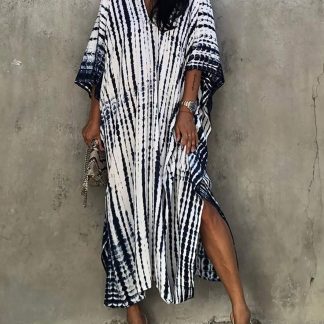 Tie-dye gradient striped robe dress