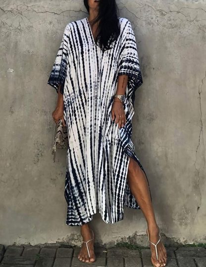 Tie-dye gradient striped robe dress