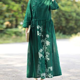 Embroidered ramie long skirt