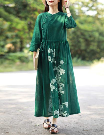 Embroidered ramie long skirt