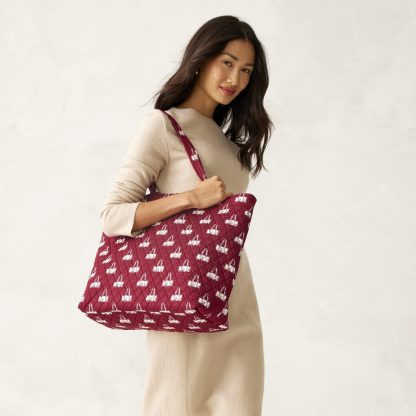Burgundy Quilted Print Tote Bag - Image 2