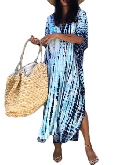 Tie-dye gradient blue robe dress - Image 7