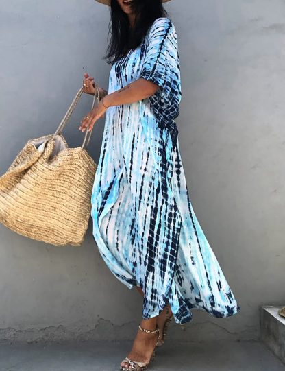 Tie-dye gradient blue robe dress - Image 6