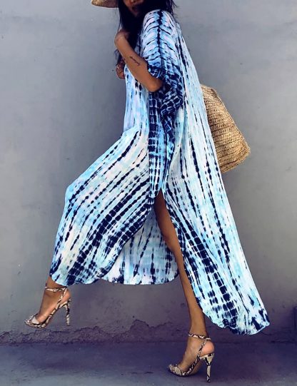 Tie-dye gradient blue robe dress - Image 4