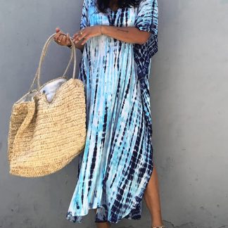 Tie-dye gradient blue robe dress