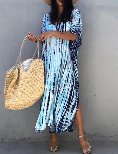 Tie-dye gradient blue robe dress