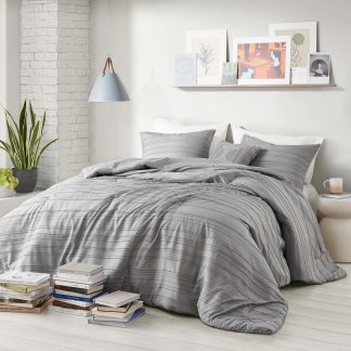 Striped cotton-blend bedding