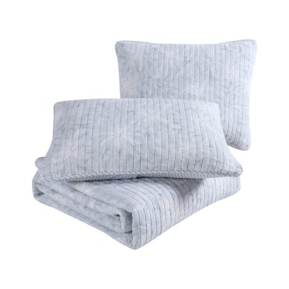 Light Gray Striped Quilted Three-Piece Bedspread Set - Image 6