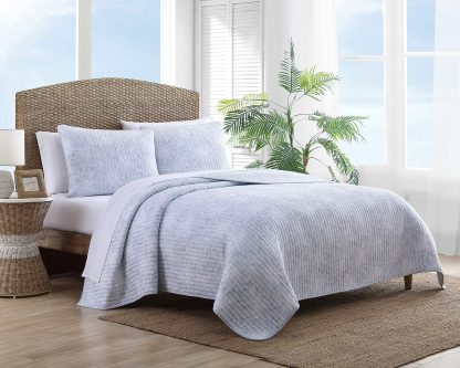 Light Gray Striped Quilted Three-Piece Bedspread Set - Image 5