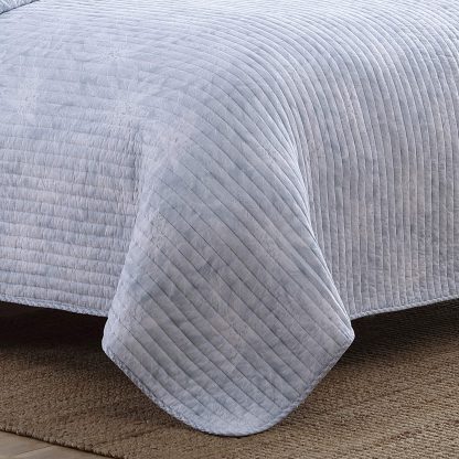 Light Gray Striped Quilted Three-Piece Bedspread Set - Image 2