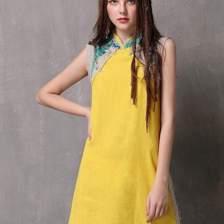 Contrast color panel sleeveless dress