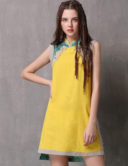 Contrast color panel sleeveless dress