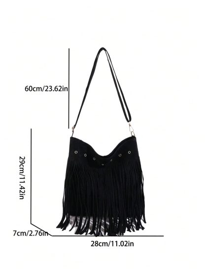 Black Suede Tassel Tote - Image 6