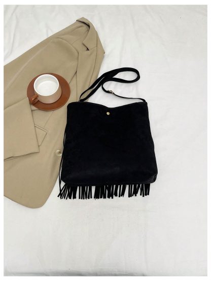 Black Suede Tassel Tote - Image 4